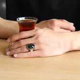 Silver Green Zircon Stone Men's Ring